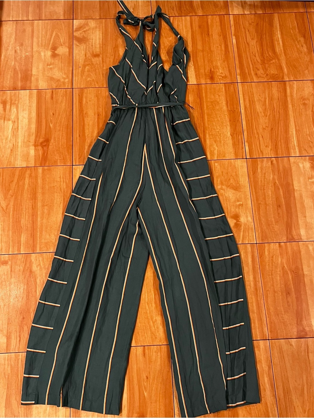 Anthropologie Elevenses Striped Wide Leg Halter Jumpsuit Size Small Green - Picture 5 of 6